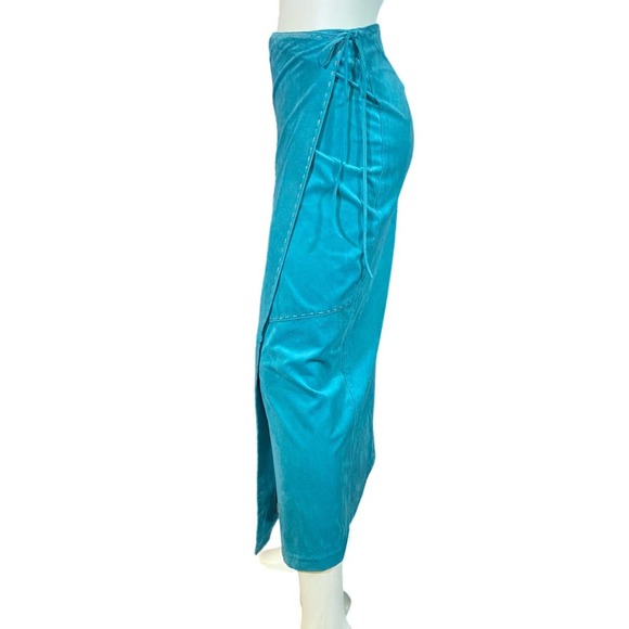 90's Vintage Aqua Faux Suede Wrap Skirt by Equestrian Design - Picture 2 of 9